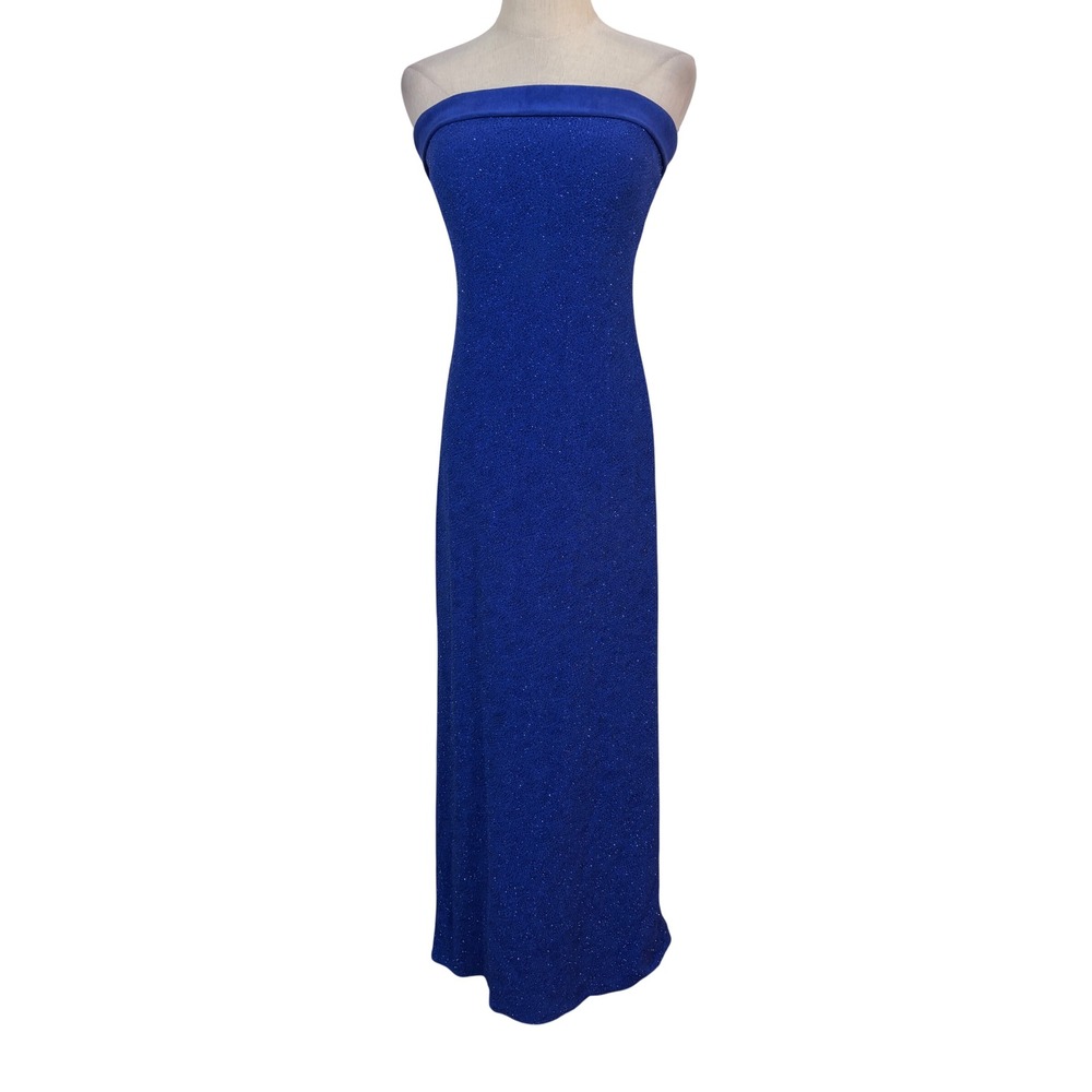 Vtg 90s Y2K Night Way Formal Dress sz 4 Blue Prom Sparkle Strapless‎ Minimalist